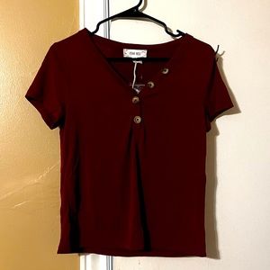 dark purple/ maroon button shirt size:S